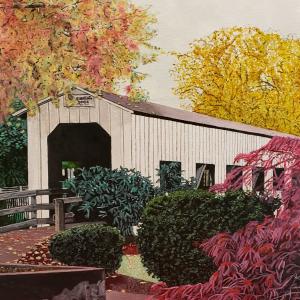 COVERED BRIDGE 16"x20" acrylic painting, SOLD