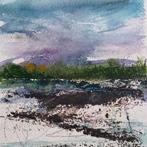 ABSTRACTED LANDSCAPE 7"x7" watermedia, $85 matted