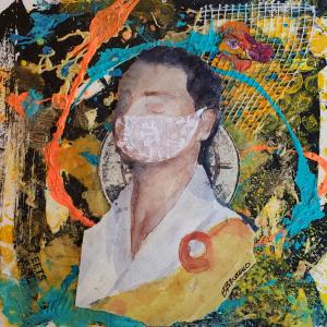 CALM AMID CHAOS 7"x7" MIXED MEDIA, $85 matted