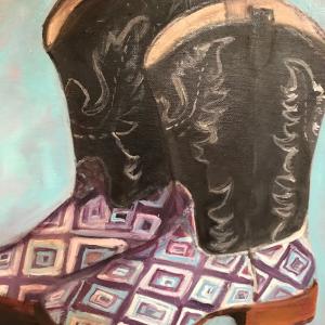 EMMY'S BOOTS 11"x14" oil painting, $200