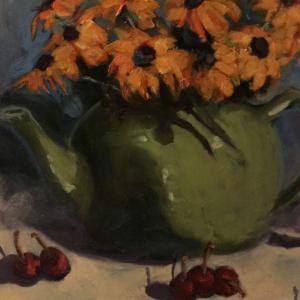Black Eyed Susans in a Green Pot