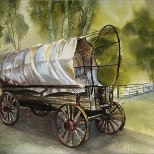 Covered Wagon, watercolor